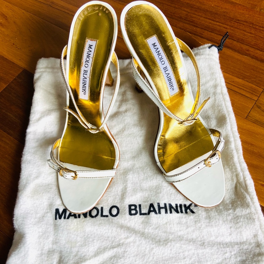 Manolo Blahnik white gold sandal 36 1/2